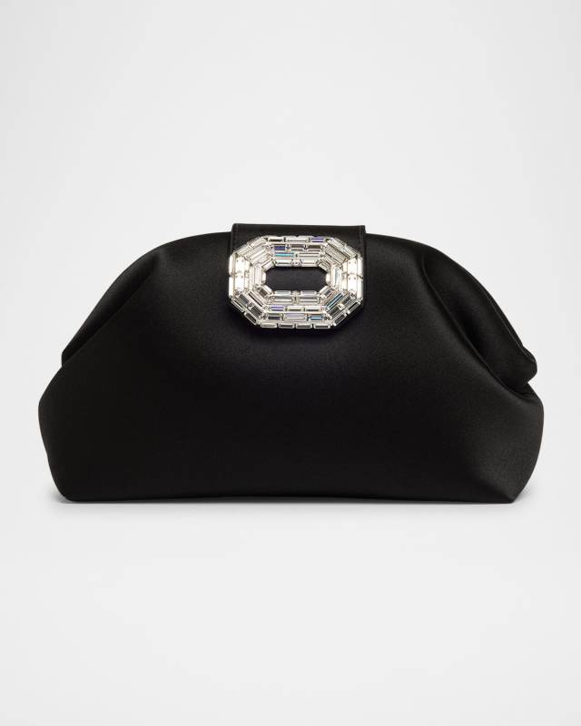 Camelia Buckle Satin Clutch Bag